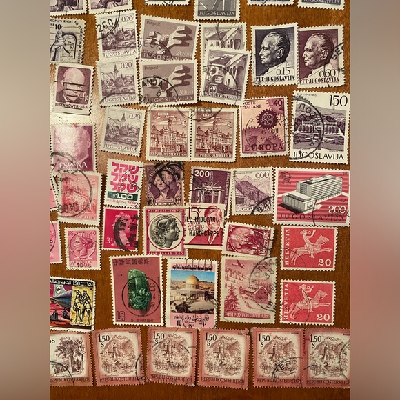 Vintage international & USA Postal Stamps - over 100 postmarked. Pink/Purple#2 - Picture 4 of 7